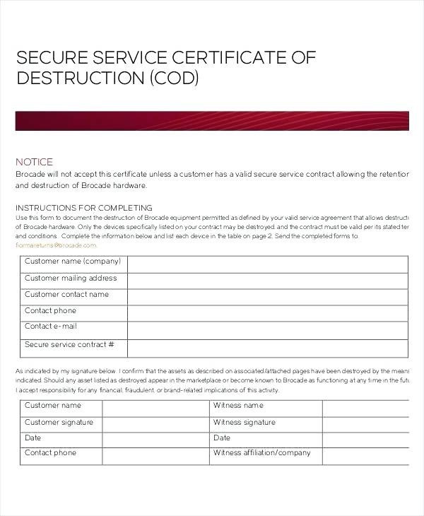 Hard Drive Certificate Of Destruction Template Throughout Awesome Hard Drive Destruction Certificate Template