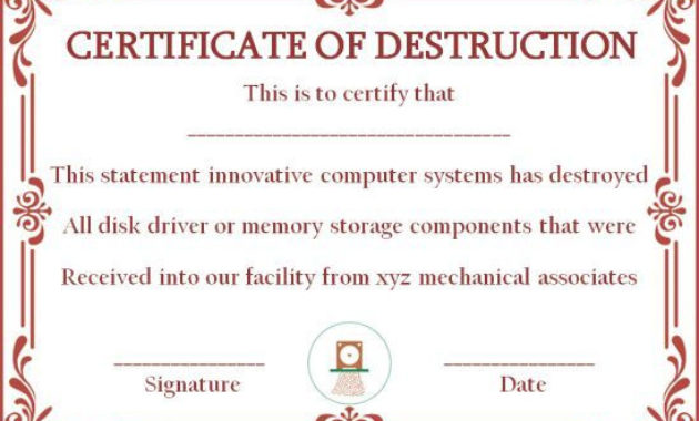 Hard Drive Destruction Certificate Template Hand Plane For Certificate Of Disposal Template