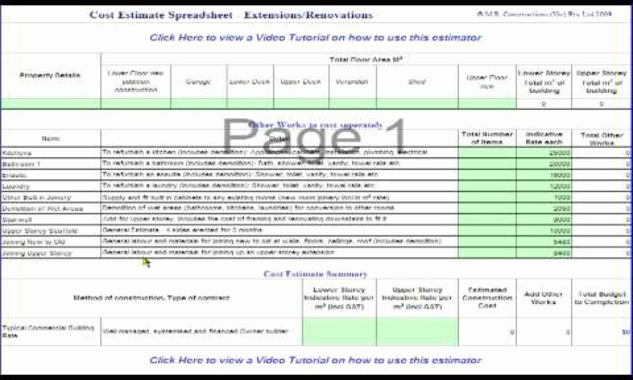 Home Renovation Cost Estimator Spreadsheet Unique In Amazing Home Remodeling Cost Estimate Template