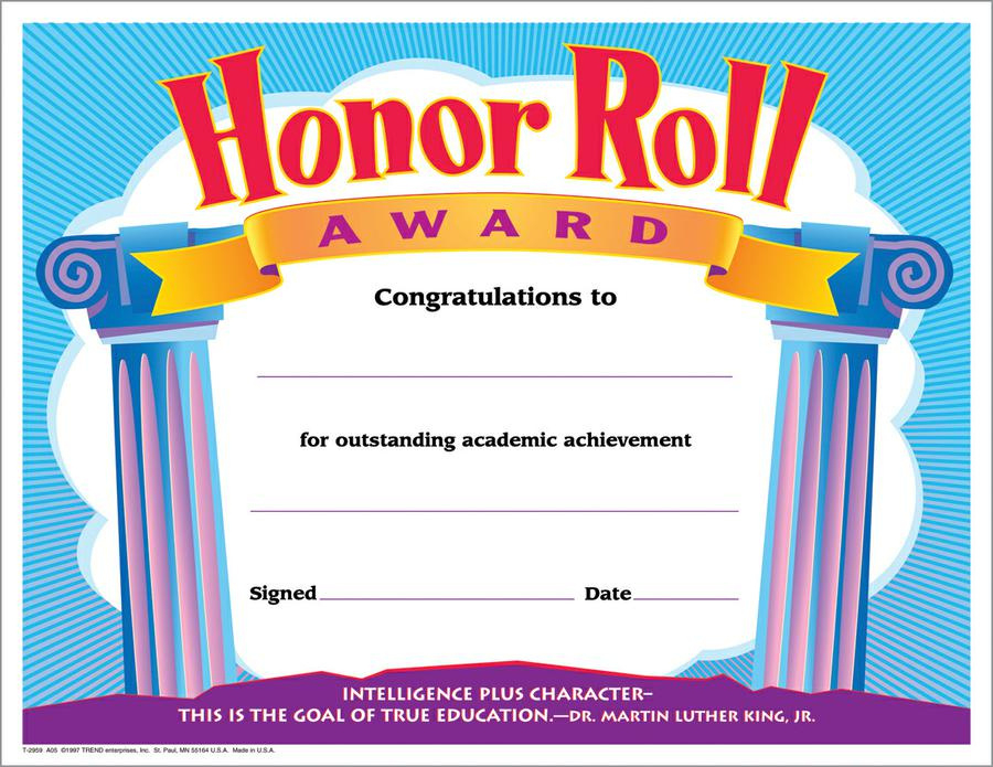 Honor Roll Certificate Template Business In Honor Roll Certificate Template