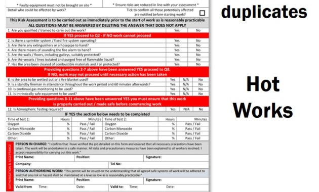 Hot Works Permit To Work Duplicating Work Permits Ssp Inside Welders Log Book Template