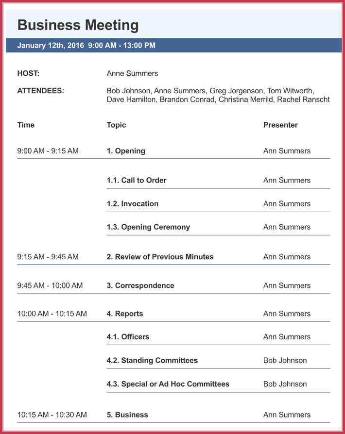 How To Create Business Meeting Agenda 10 Free Templates Throughout Best Church Staff Meeting Agenda Template