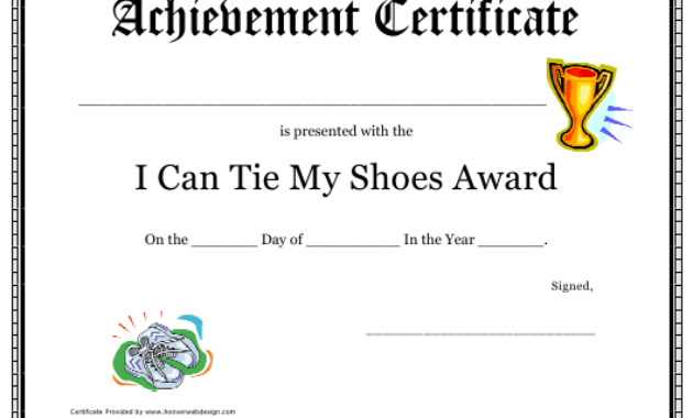 I Can Tie My Shoes Award Achievement Certificate Template Regarding Tennis Achievement Certificate Templates