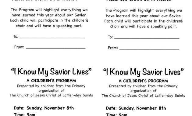I Know My Savior Lives2015 Primary Program Invitations Throughout Printable Sacrament Meeting Program Template