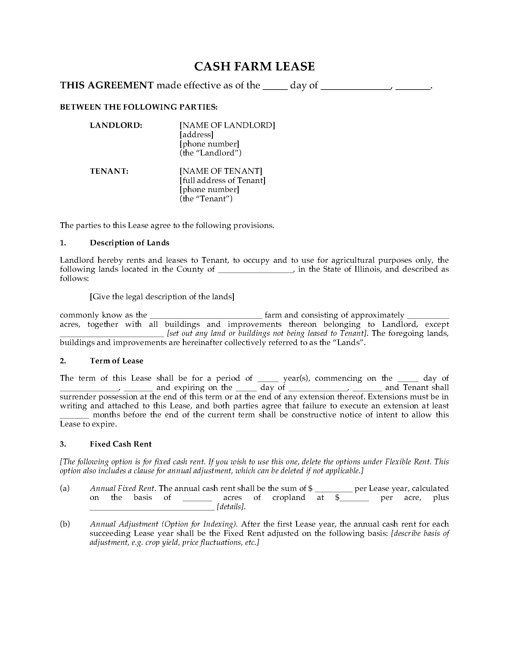 Illinois Cash Farm Lease Legal Forms And Business Within Farm Business Tenancy Template