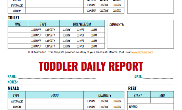 Infant Toddler Daily Reports Free Printable Himama Intended For Awesome Baby Log Template