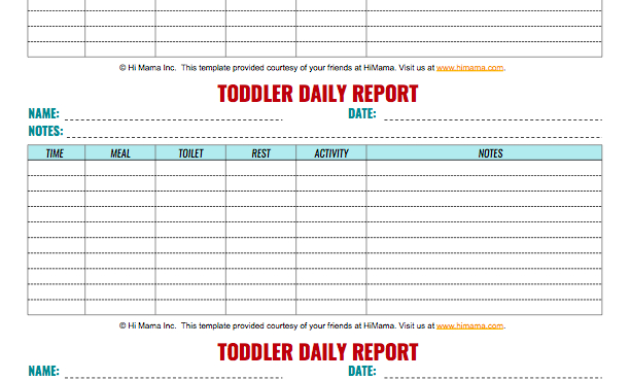 Infant Toddler Daily Reports Free Printable Himama Intended For Awesome Baby Log Template