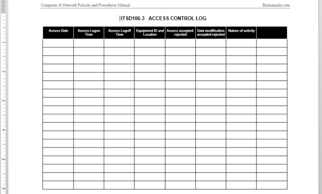 It Access Control Log Template For Printable Shipping Log Template