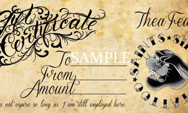 Items Similar To Tattoo Gift Certificate Thea Fear On Etsy In Awesome Tattoo Gift Certificate Template