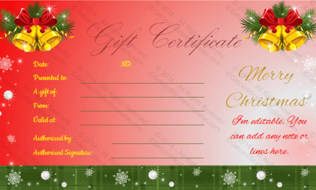 Jingle Bells Christmas Gift Certificate Template Regarding Merry Christmas Gift Certificate Templates