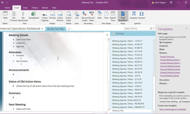 John Higgins On Onenote Getting The Most From Templates Throughout Free Onenote Meeting Template
