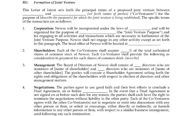 Joint Venture Letter Of Intent Template Collection Pertaining To Letter Of Intent For Business Partnership Template