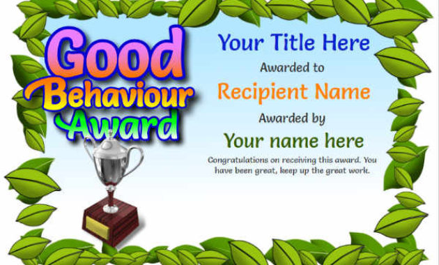 Junior School Certificates Free Certificate Templates Inside Printable Good Behaviour Certificate Template 10 Kids Awards