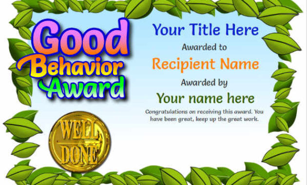 Junior School Certificates Free Certificate Templates Regarding Free Good Behaviour Certificate Editable Templates