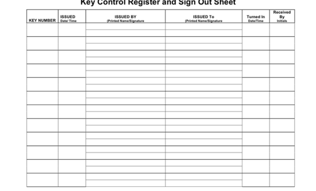 Key Control Register And Sign Out Sheet In Word And Pdf Throughout Printable Infection Control Log Template