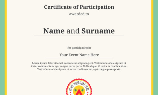 Kid Certificate Of Participation Template For Camp Inside Certificate Of Participation In Workshop Template