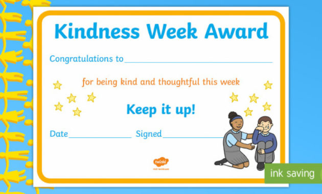 Ks1 Kindness Week Certificate Twinkl Kindness Week Kindness With Regard To Printable First Day Of School Certificate Templates Free