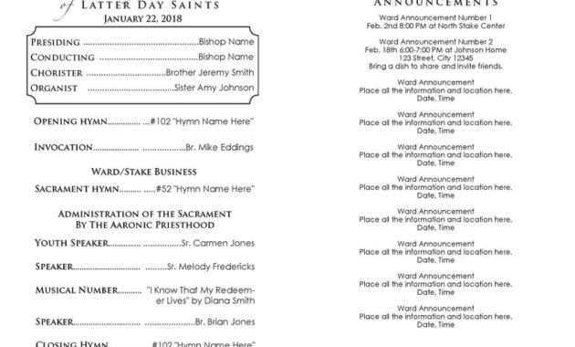 Lds Church Program Template Editable With Watercolor Etsy Inside Awesome Lds Sacrament Meeting Program Template