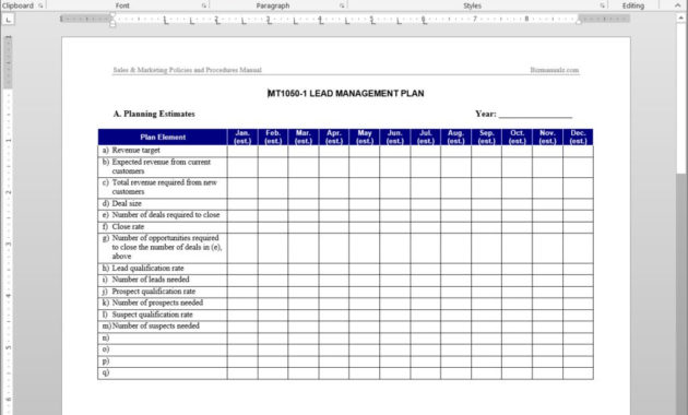 Lead Management Plan Template With Sales Lead Template Pertaining To Business Plan For Sales Manager Template