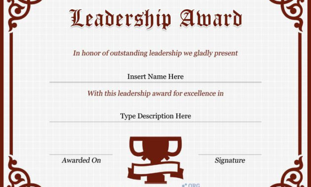 Leadership Award Certificate Sample In Nutmeg Wood Finish For Free Leadership Award Certificate Template