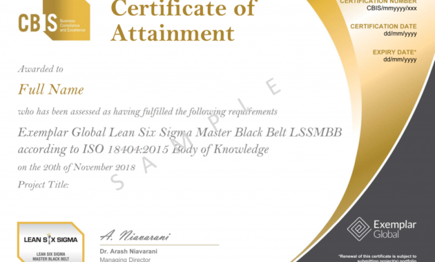Lean Six Sigma Master Black Belt Classroom Cbis With Printable Green Belt Certificate Template