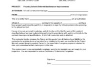 Letter Of Substantial Completion Template Examples Throughout Awesome Certificate Of Construction Completion Template
