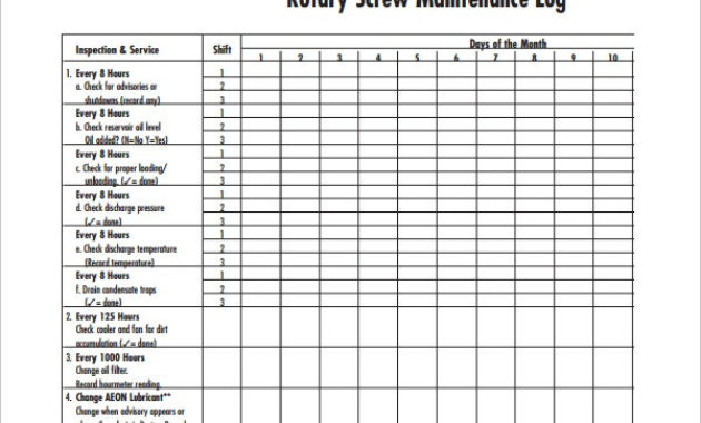 Maintenance Log Templates 12 Free Printable Word Inside Tractor Maintenance Log Template