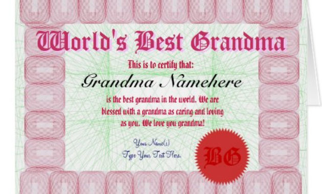 Make A World'S Best Grandma Certificate Award Card Zazzle With Regard To Awesome 9 Worlds Best Mom Certificate Templates Free