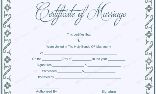 Marriage Certificates Word Document Templates Pertaining To Certificate Of Marriage Template