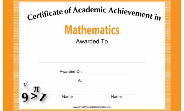Mathematics Academic Achievement Certificate Template Regarding Free Math Achievement Certificate Printable