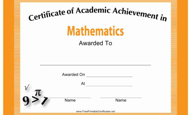 Mathematics Academic Achievement Certificate Template With Free Math Certificate Template
