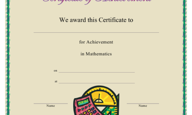 Mathematics Achievement Certificate Template Download With Math Certificate Template