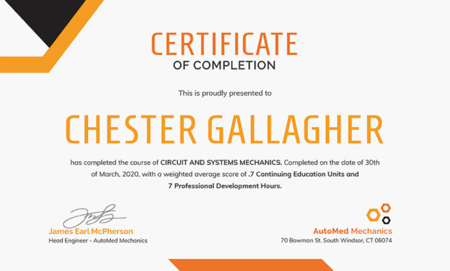 Mechaniccoursecompletioncertificatetemplatepdfdoc In Best Training Completion Certificate Template