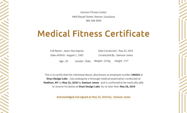 Medical Fitness Certificate Template In Psd Ms Word Intended For Quality Fitness Gift Certificate Template