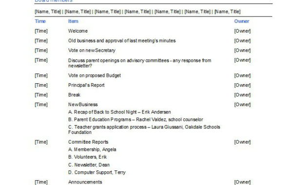 Meeting Agendas Template Business Mentor Pertaining To Class Reunion Agenda Template