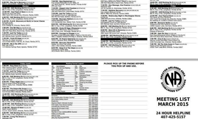 Meeting List Generator Narcotics Anonymous With Printable Na Meeting Format Template