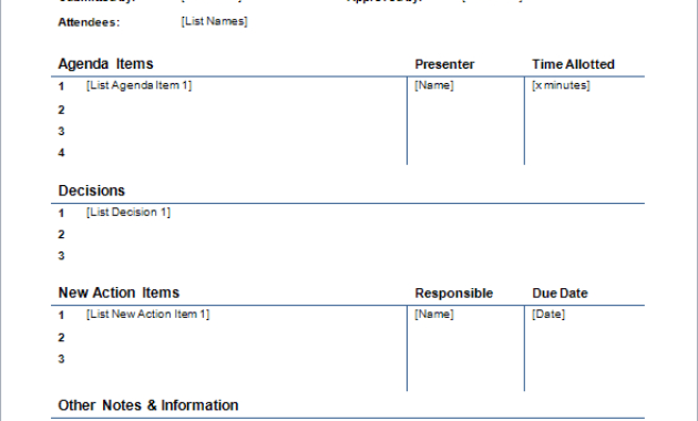Meeting Minutes Templates For Word For Meeting Note Taking Template