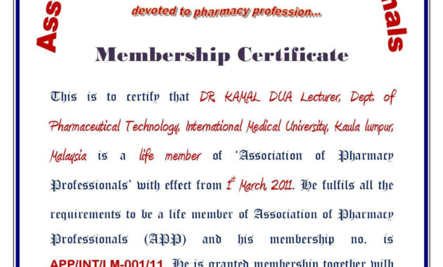 Membership Certificate Association Of Pharmacy Professionals Intended For Life Membership Certificate Templates