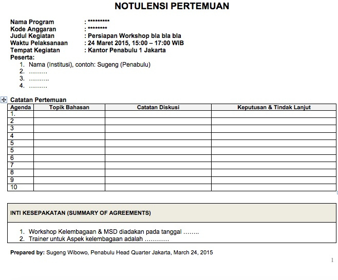 Membuat Minutes Of Meeting Aka Notulensi Rapat Sugeng With Regard To Mom Meeting Template