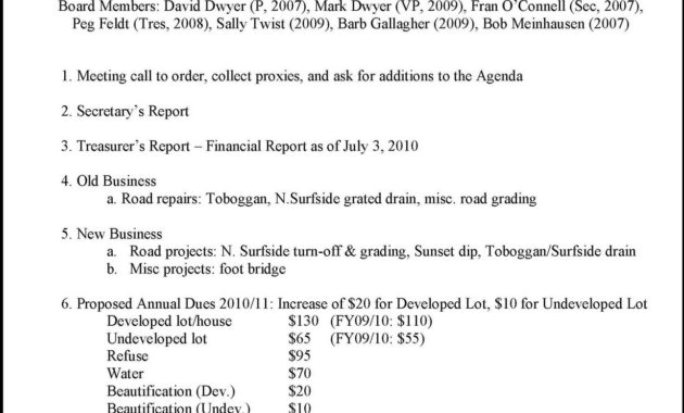 Michago Beach Estates 2010 Shareholders Meeting Agenda Pertaining To Minutes Of Shareholders Meeting Template