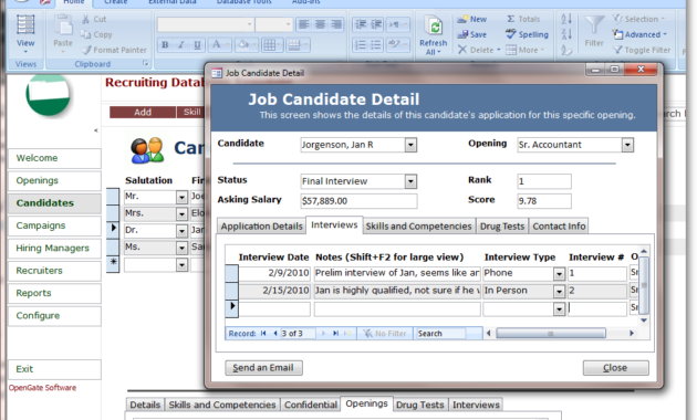 Microsoft Access Employee Recruiting Template Opengate Intended For Small Business Access Database Template