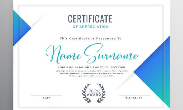 Minimal Blue Triangle Certificate Template Design In Art Award Certificate Free Download 10 Concepts