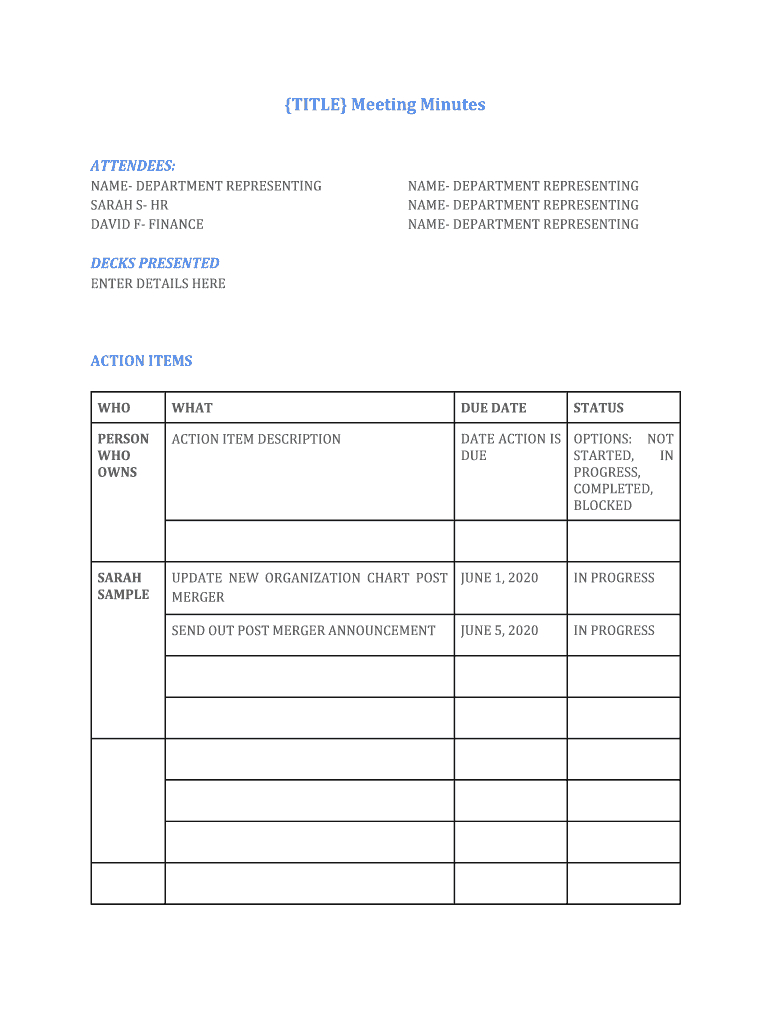 Minutes Of Meeting Template Fill Online Printable In Awesome Simple Meeting Minutes Template