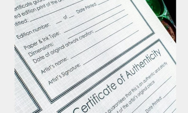 Modern Certificate Of Authenticity Template For Artists Inside Photography Certificate Of Authenticity Template