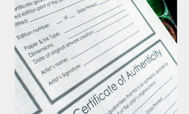 Modern Certificate Of Authenticity Template For Artists Throughout Share Certificate Template Australia