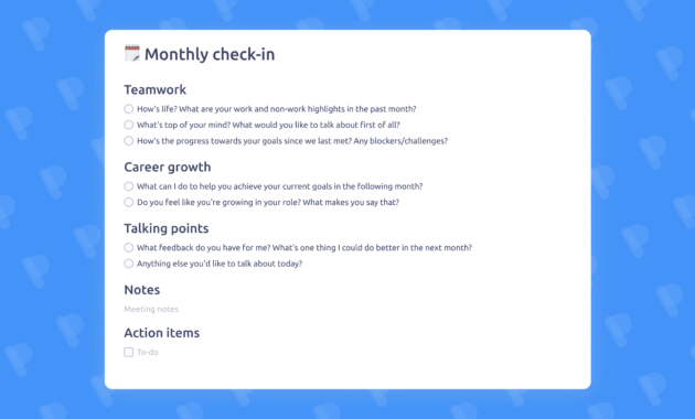 Monthly Oneonone Meeting Template With One One One Meeting Template