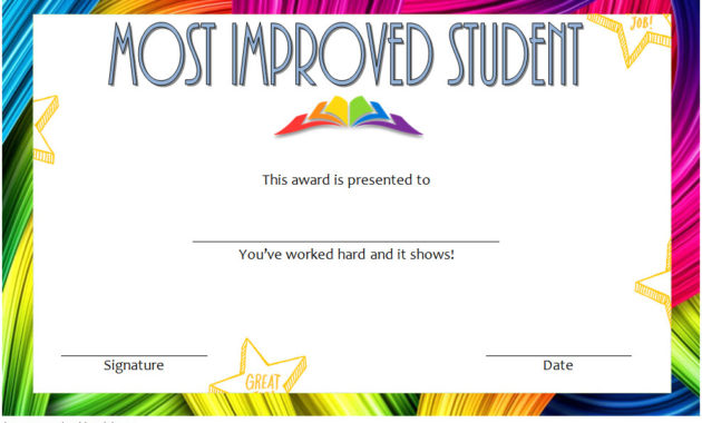 Most Improved Student Certificate 10 Template Designs Free In Student Leadership Certificate Template Ideas