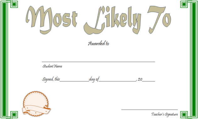 Most Likely To Certificate Template Top 9 Ultimate Ideas With Regard To Quality Free Funny Award Certificate Templates For Word