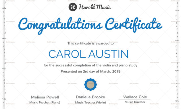 Music Training Completion Certificate Design Template In With Free Class Completion Certificate Template