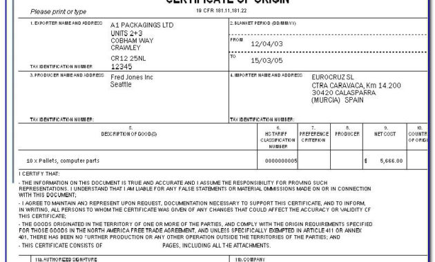 Nafta Certificate Of Origin Us Form Pertaining To Best Nafta Certificate Template
